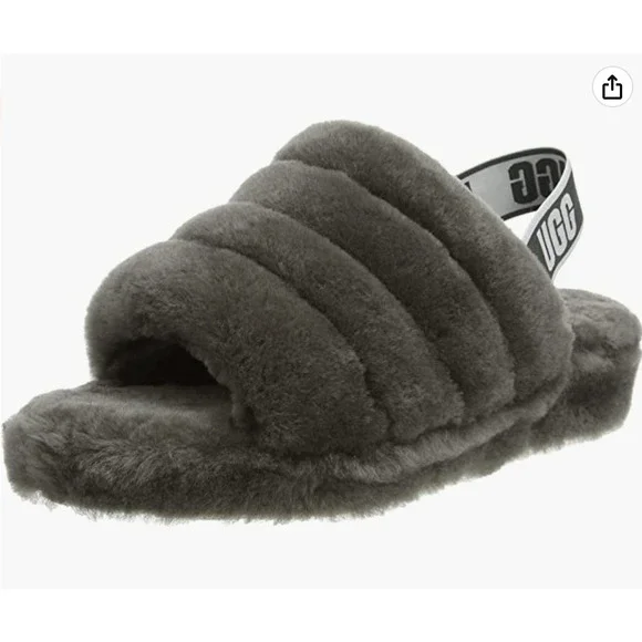 NIB UGG Women's Fluff Yeah Slide Slipper Charcoal Gray - Picture 1 of 5